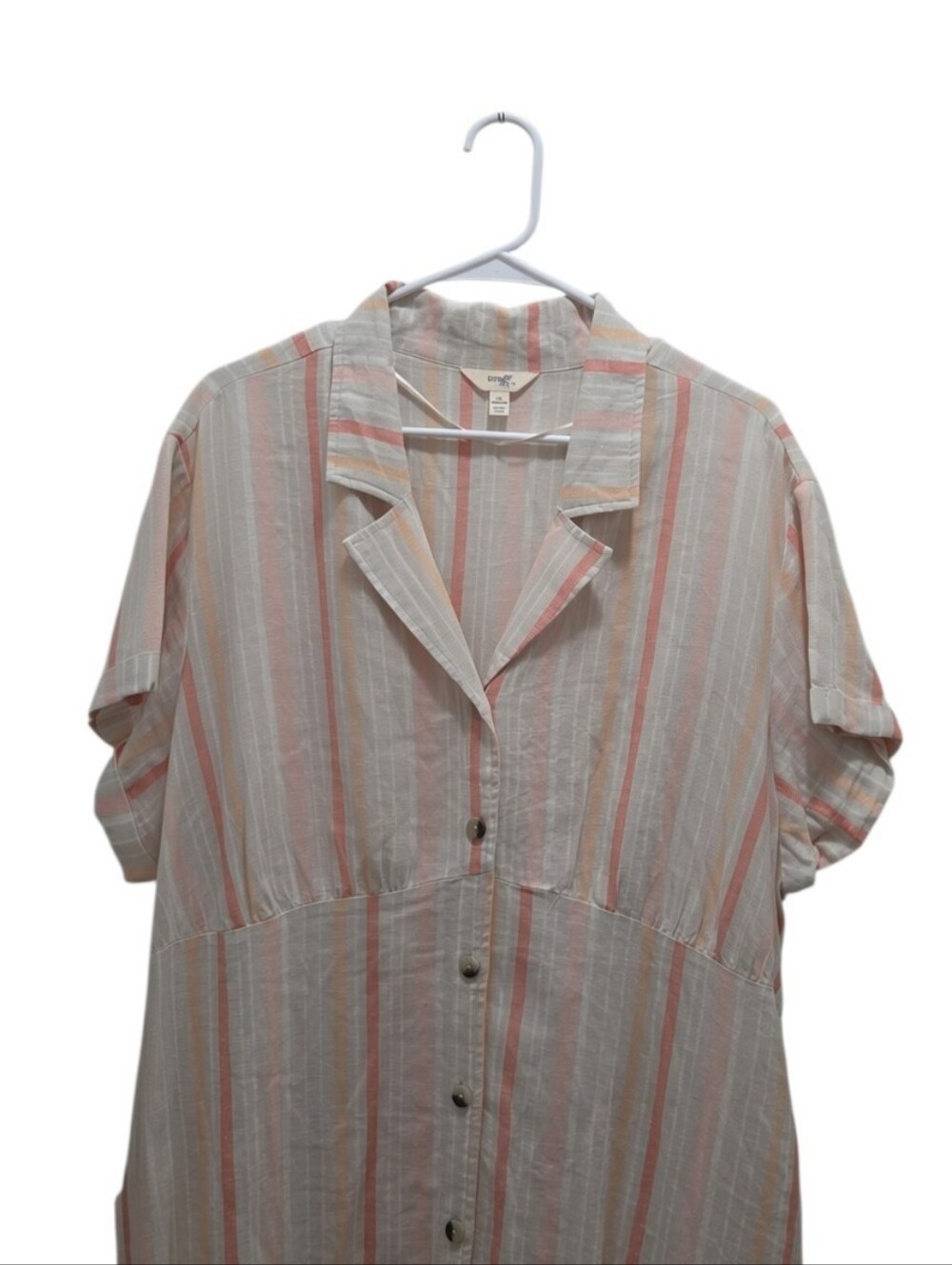 Terra & Sky Stripe Maxi Shirt Dress Plus Size 1X Coastal Cottagecore Style - Picture 4 of 7